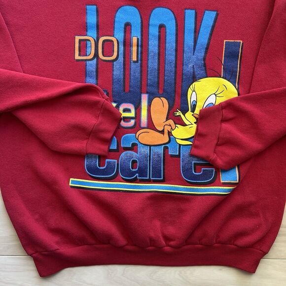 Vintage Tweety Bird Sweatshirt XL Red Fleece Pullover - Picture 4 of 7